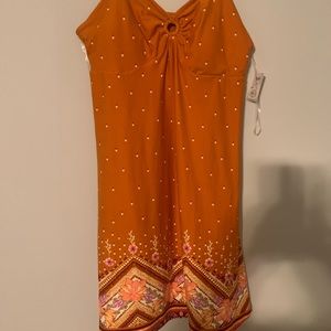 NWT Mudd Sz L spaghetti strap/bra top dress in golden orange shades.